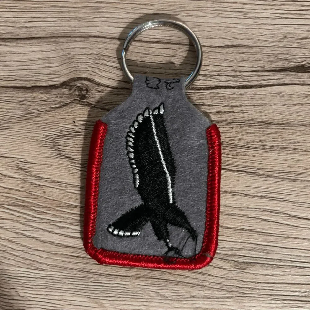 Vintage business logo keychain hawk industries long beach red gray black
